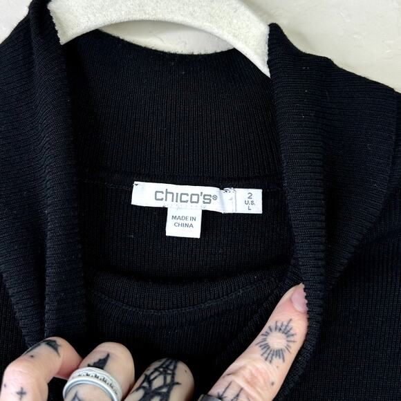 Chico's Ecovero Purple Black Colorblock Turtleneck Classic Long Sleeve Sweater - Picture 5 of 8